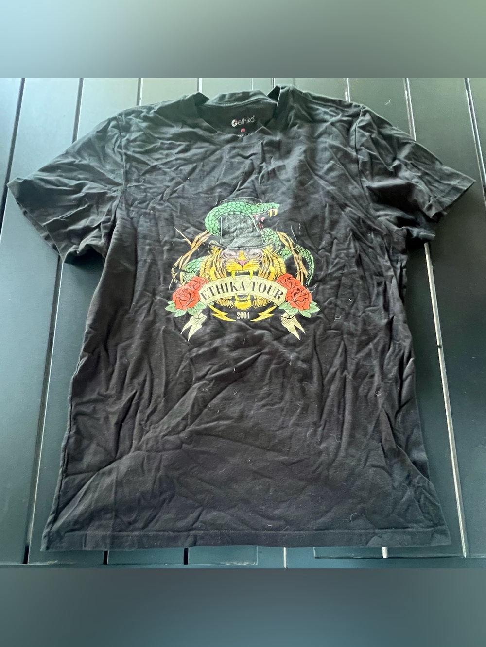 Ethika T-Shirt Black Graphic Tour Tiger Snake Tee, Size Medium.